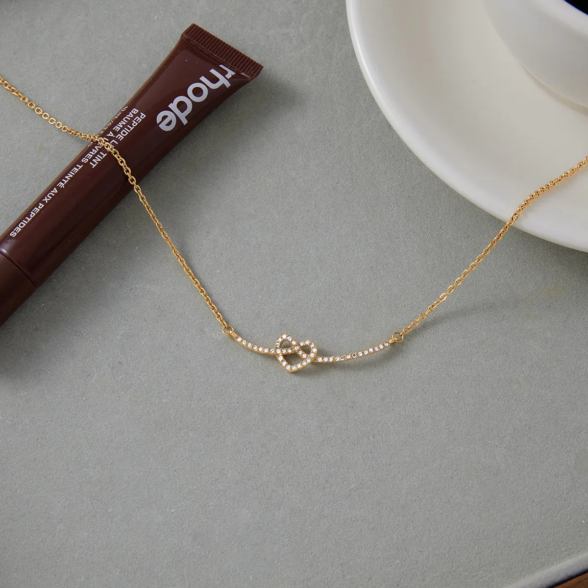 Classic Love Heart 18K Gold Plated 304 Stainless Steel Rhinestone Necklace