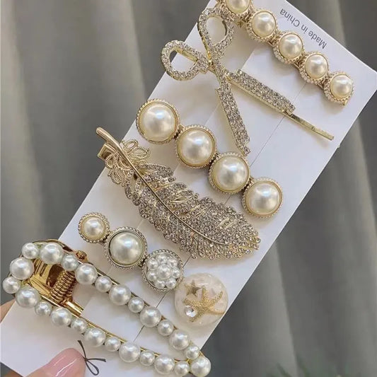 Tiktok Feather Barrettes 6-Piece Set  Pearl Barrettes Hair Clips