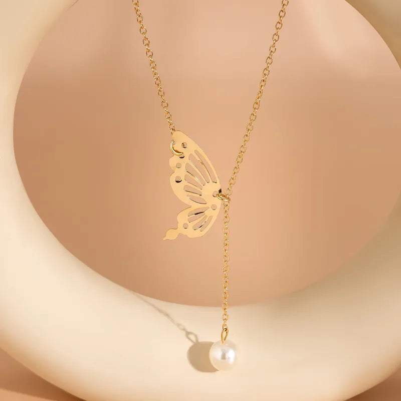 Butterfly Titanium Steel 18K Gold Plated Plating Pendant Necklace