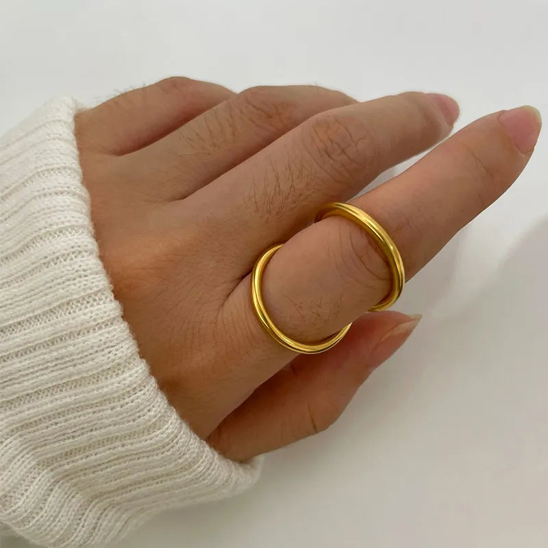 French Style IG Style Geometric 316L Stainless Steel 18K Gold Plated Irregular Open Ring