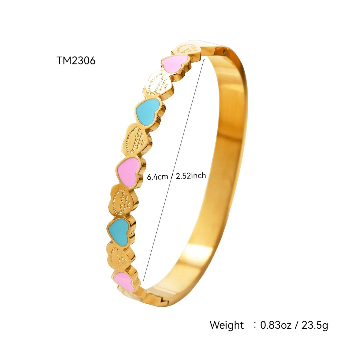 Colored Heart Shaped Stainless Steel 18K Gold Plated Bracelet