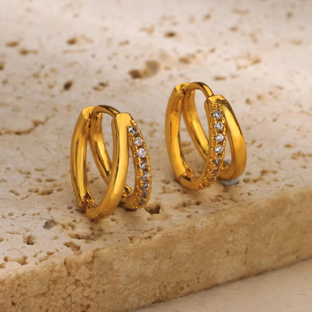 Curved , Hoop Style Plating 304 Stainless Steel 18K Gold Plated Ear Stud