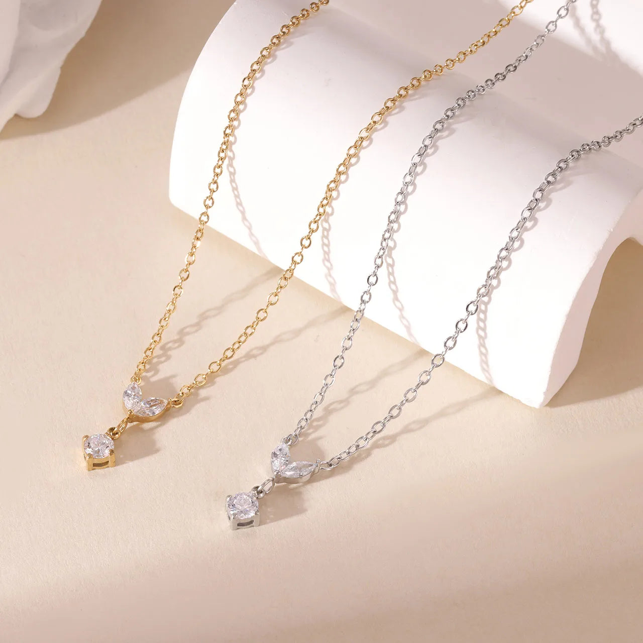 Diamond 304 Stainless Steel 16K Gold Plated White Gold Plated Cable Chain Pendant Necklace