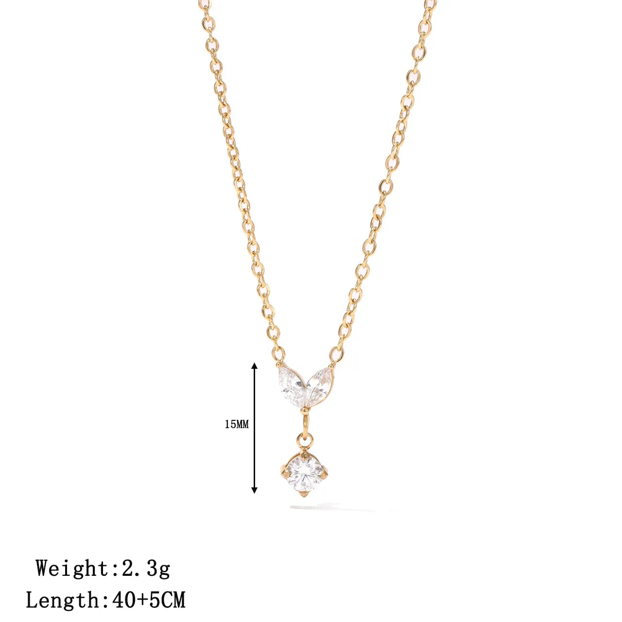 Diamond 304 Stainless Steel 16K Gold Plated White Gold Plated Cable Chain Pendant Necklace