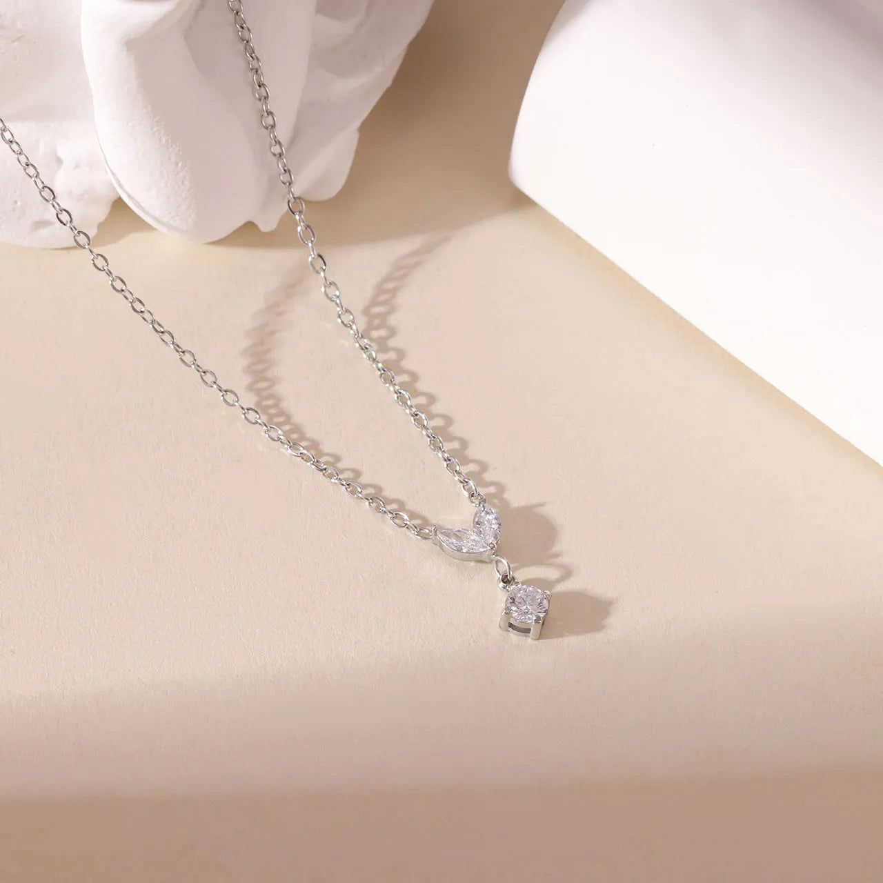 Diamond 304 Stainless Steel 16K Gold Plated White Gold Plated Cable Chain Pendant Necklace