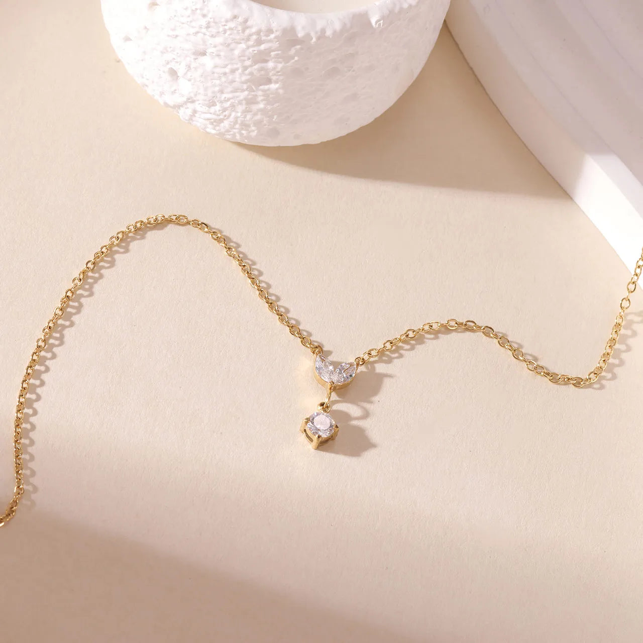 Diamond 304 Stainless Steel 16K Gold Plated White Gold Plated Cable Chain Pendant Necklace
