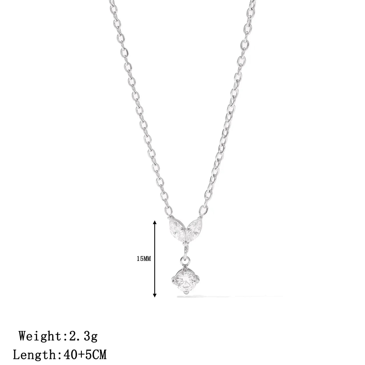 Diamond 304 Stainless Steel 16K Gold Plated White Gold Plated Cable Chain Pendant Necklace