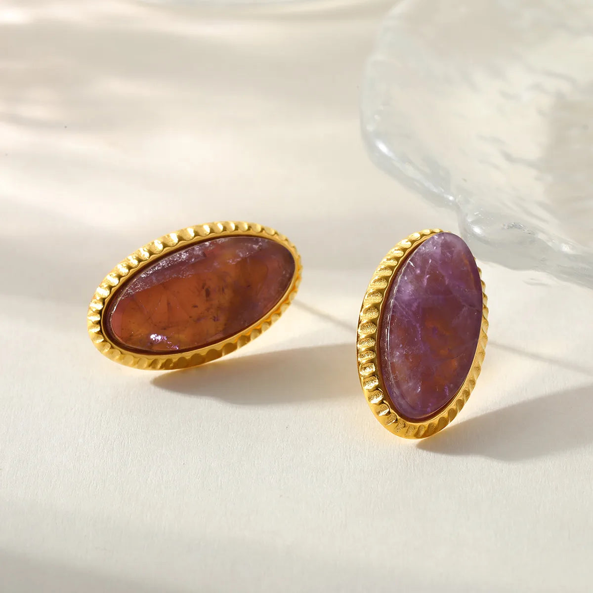 Red Natural Stone 304 Stainless Steel Gold Plated Earrings/Necklace