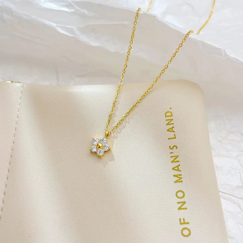 Flower 304 Stainless Steel Artificial Crystal White Gold Plated Gold Plated Plating Inlay Pendant Necklace