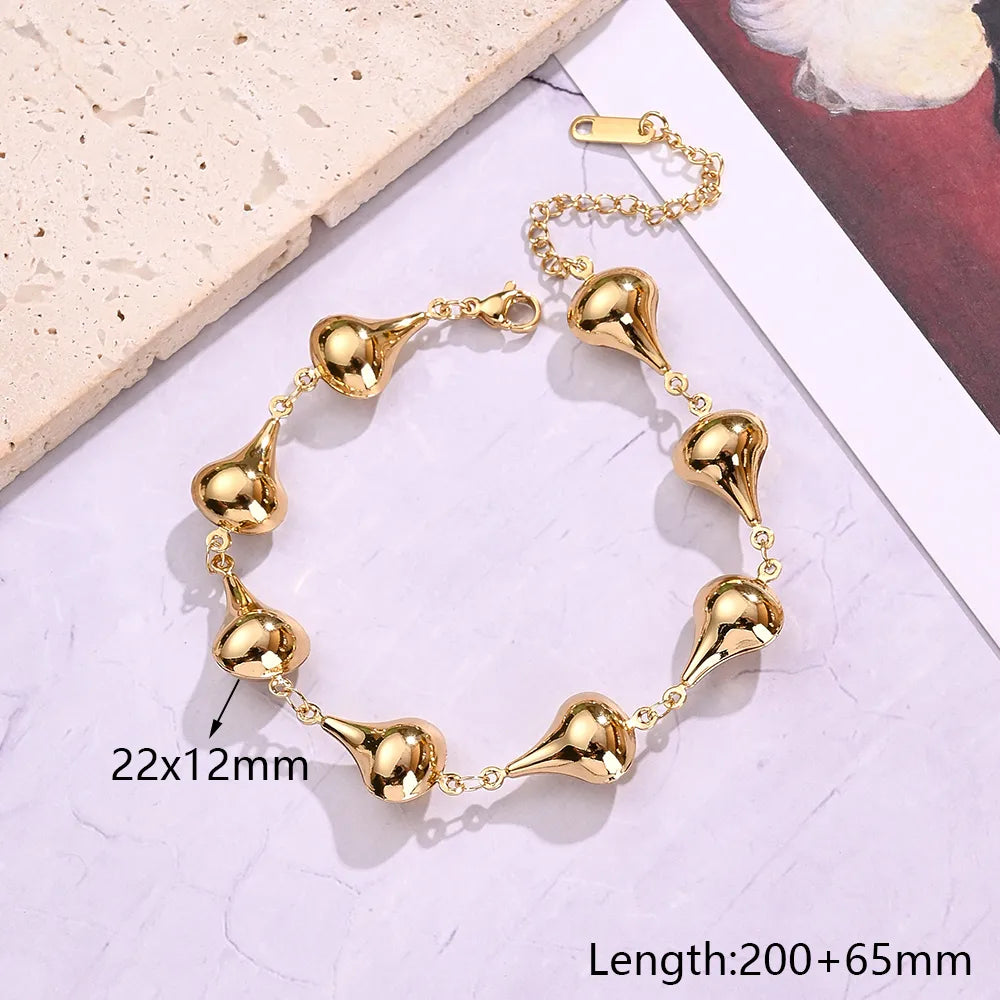 Round Water Droplets 304 Stainless Steel 18K Gold Plated Handmade Chain Bracelet