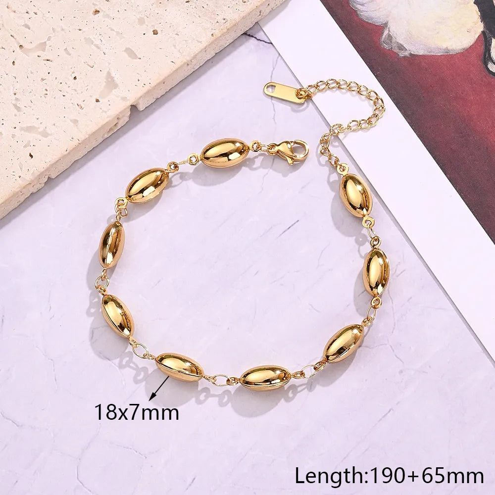 Round Water Droplets 304 Stainless Steel 18K Gold Plated Handmade Chain Bracelet