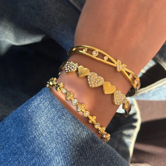 18K Real Gold Cross Heart Shape 304 Stainless Steel Luxury Bracelet