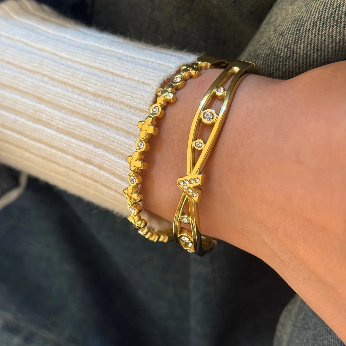 18K Real Gold Cross Heart Shape 304 Stainless Steel Luxury Bracelet