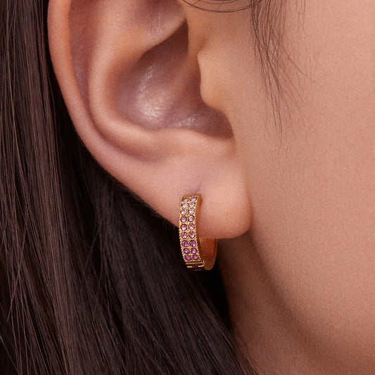 Pink Large Double Row 18K Gold Plated Stainless Steel Teal Diamond Zircon Earring