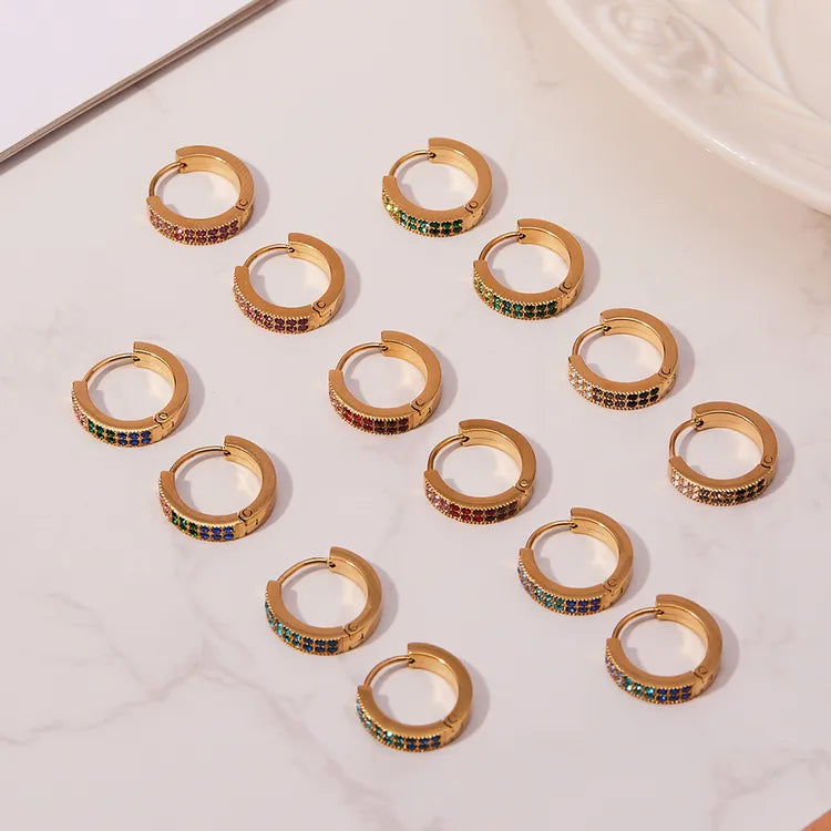 Pink Large Double Row 18K Gold Plated Stainless Steel Teal Diamond Zircon Earring