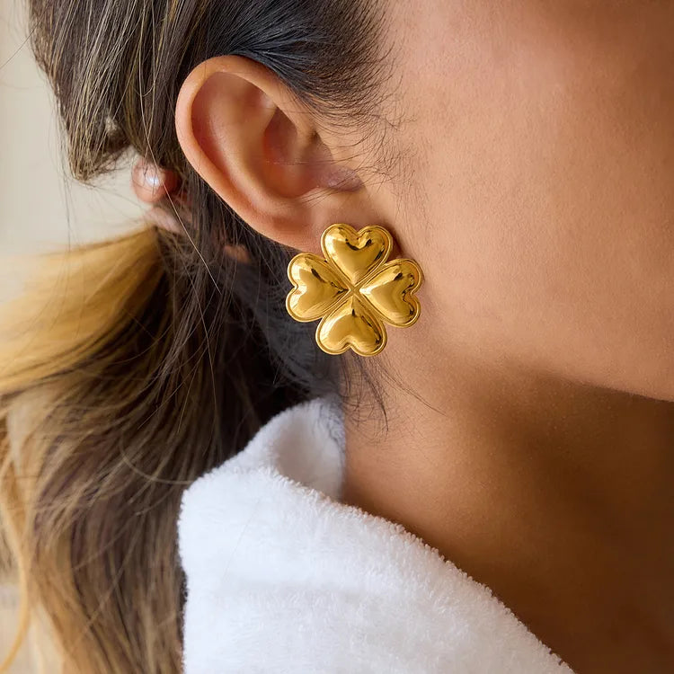 Four-Leaf Clover 18K Gold Plated 304 Stainless Steel Electroplating Earring