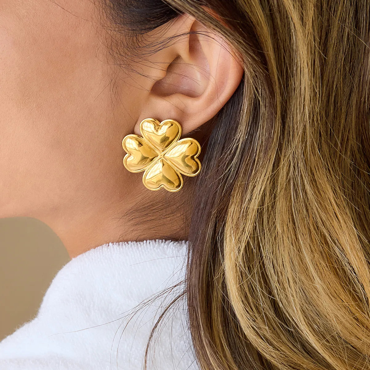 Four-Leaf Clover 18K Gold Plated 304 Stainless Steel Electroplating Earring