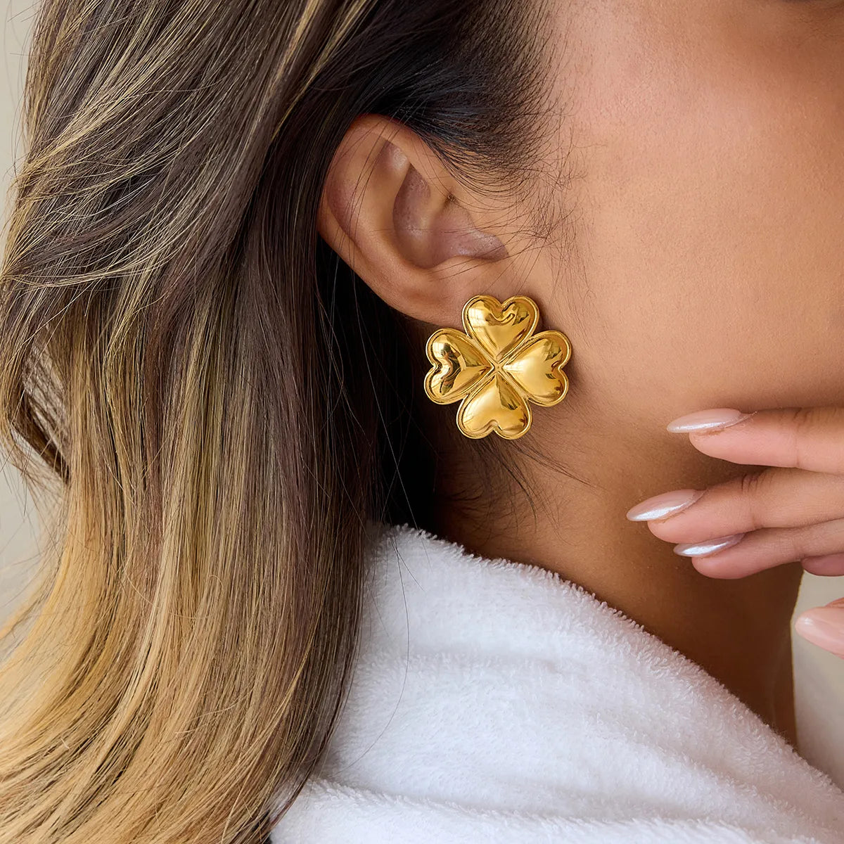 Four-Leaf Clover 18K Gold Plated 304 Stainless Steel Electroplating Earring