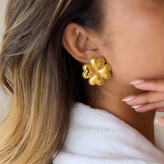 Four-Leaf Clover 18K Gold Plated 304 Stainless Steel Electroplating Earring
