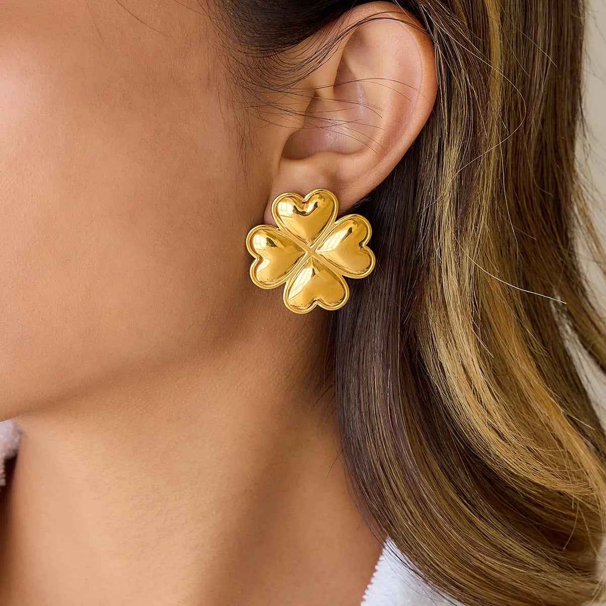 Four-Leaf Clover 18K Gold Plated 304 Stainless Steel Electroplating Earring