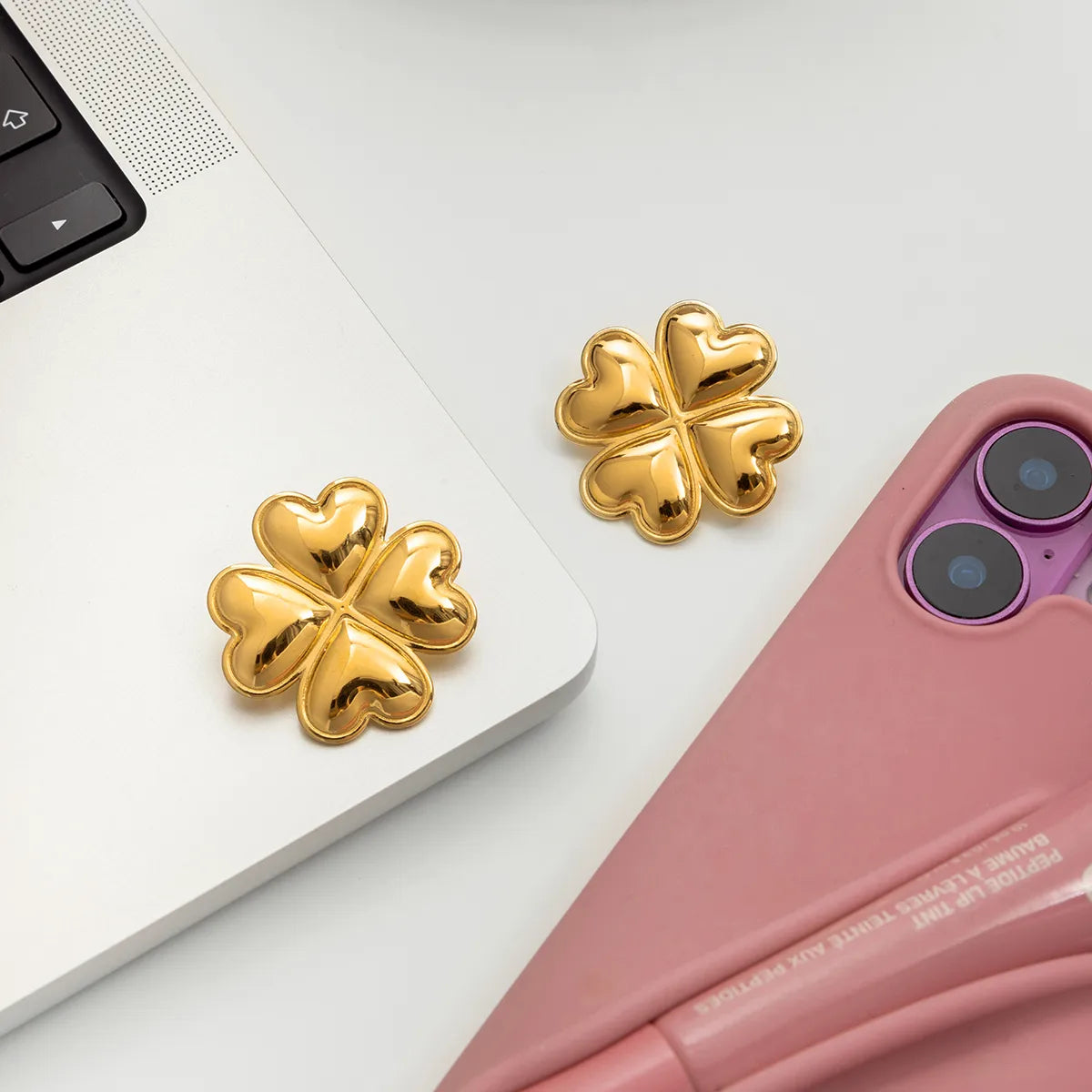 Four-Leaf Clover 18K Gold Plated 304 Stainless Steel Electroplating Earring