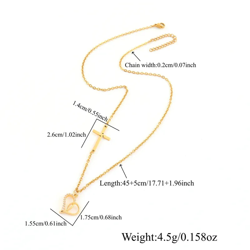 Hearts And Cross 201 Stainless Steel 18K Gold Plated Necklace