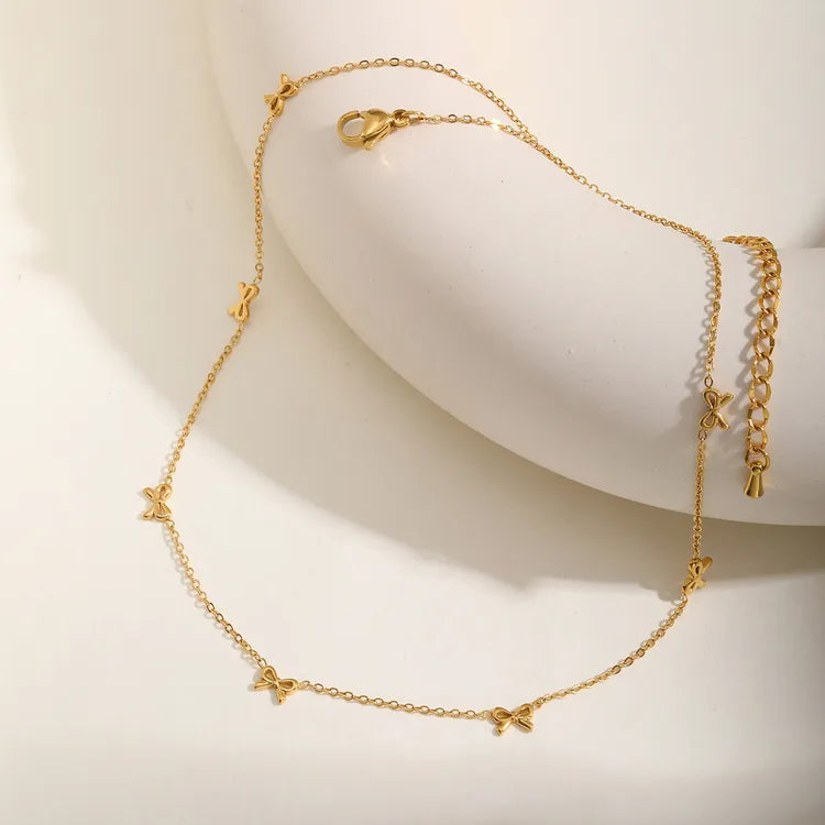 Bow Charms 18K Gold Plated 201 Stainless Steel Necklace