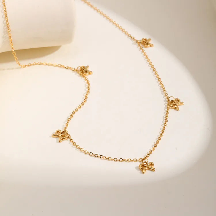 Bow Charms 18K Gold Plated 201 Stainless Steel Necklace