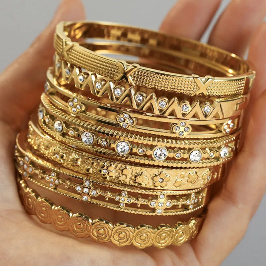 Zirconia Gems 18K Gold Plated 304 Stainless Steel