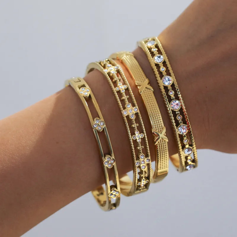 Zirconia Gems 18K Gold Plated 304 Stainless Steel