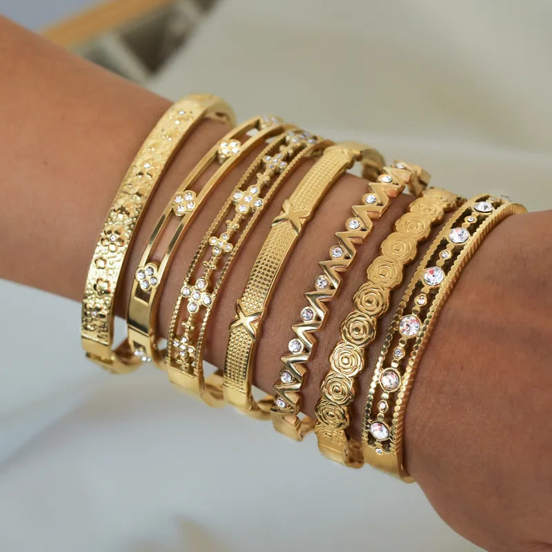 Zirconia Gems 18K Gold Plated 304 Stainless Steel