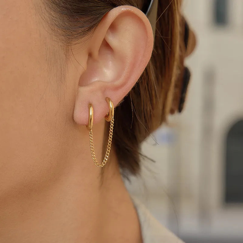 Two Hoops Chain 18K Gold Plated 304 Stainless Steel Earring