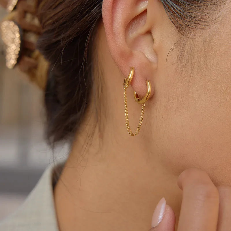 Two Hoops Chain 18K Gold Plated 304 Stainless Steel Earring