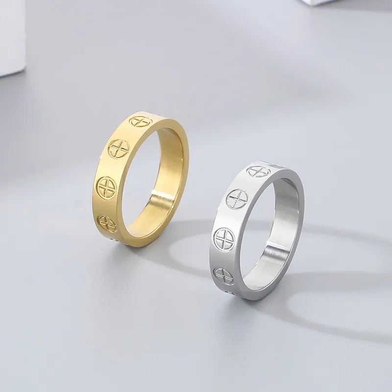 Cross Cartier Style Engraved 18K Gold Plated Gold 304 Stainless Steel Ring
