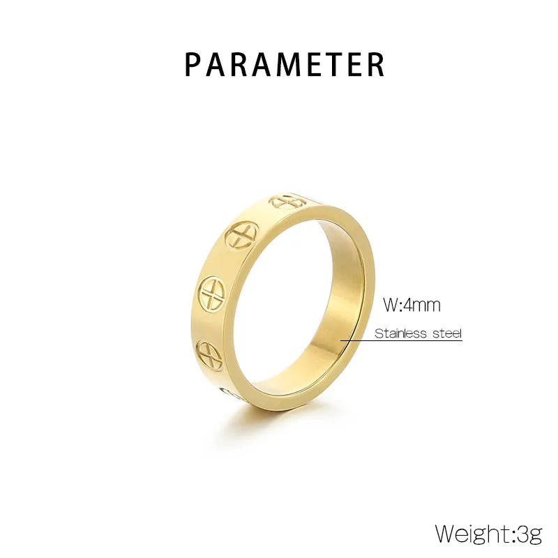 Cross Cartier Style Engraved 18K Gold Plated Gold 304 Stainless Steel Ring