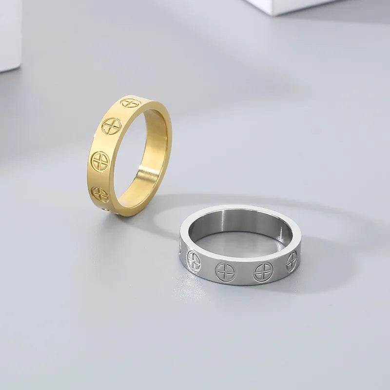 Cross Cartier Style Engraved 18K Gold Plated Gold 304 Stainless Steel Ring