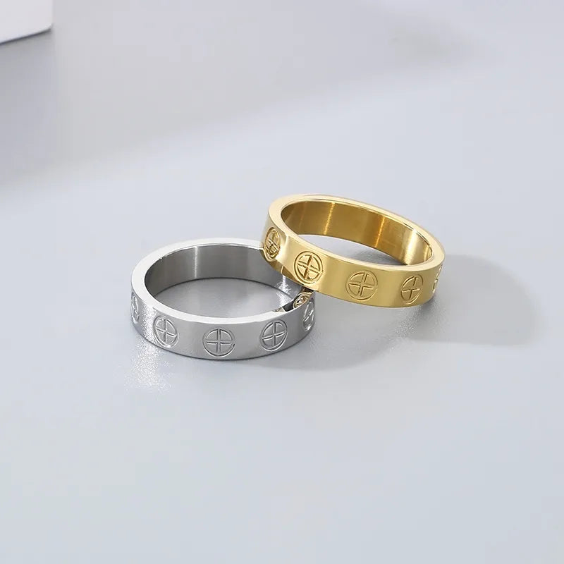 Cross Cartier Style Engraved 18K Gold Plated Gold 304 Stainless Steel Ring