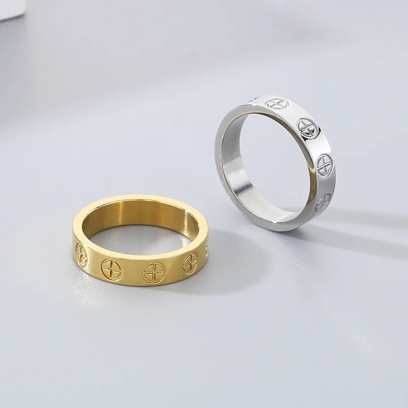 Cross Cartier Style Engraved 18K Gold Plated Gold 304 Stainless Steel Ring