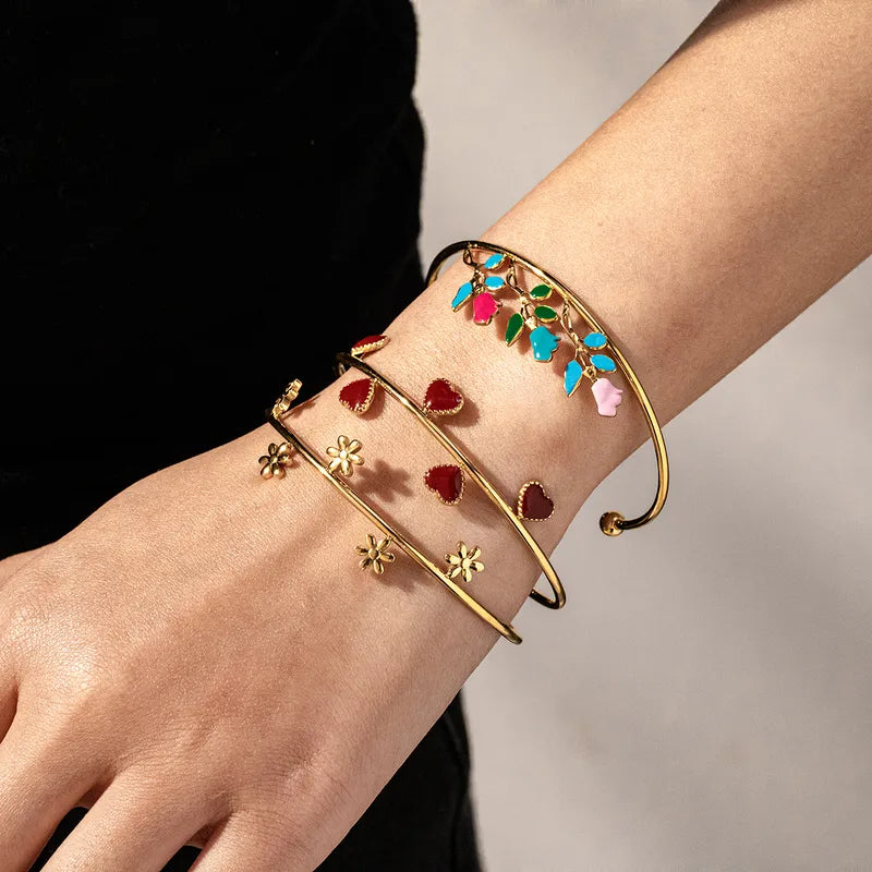 Painted Flower 304 Stainless Steel 18K Real Gold PVD Coated Bracelet