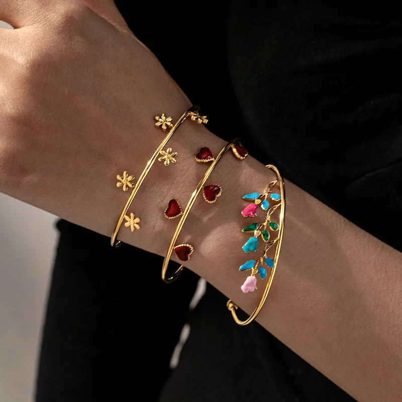 Painted Flower 304 Stainless Steel 18K Real Gold PVD Coated Bracelet