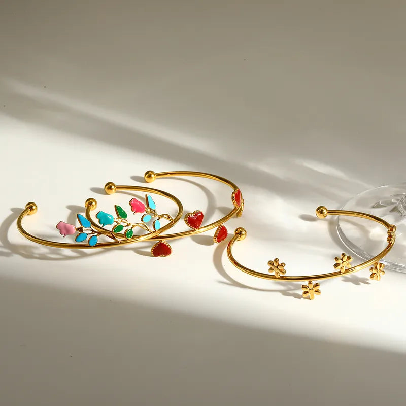 Painted Flower 304 Stainless Steel 18K Real Gold PVD Coated Bracelet