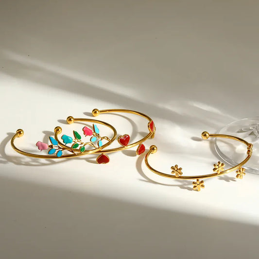 Painted Flower 304 Stainless Steel 18K Real Gold PVD Coated Bracelet