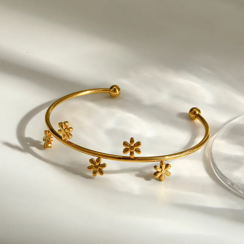 Painted Flower 304 Stainless Steel 18K Real Gold PVD Coated Bracelet