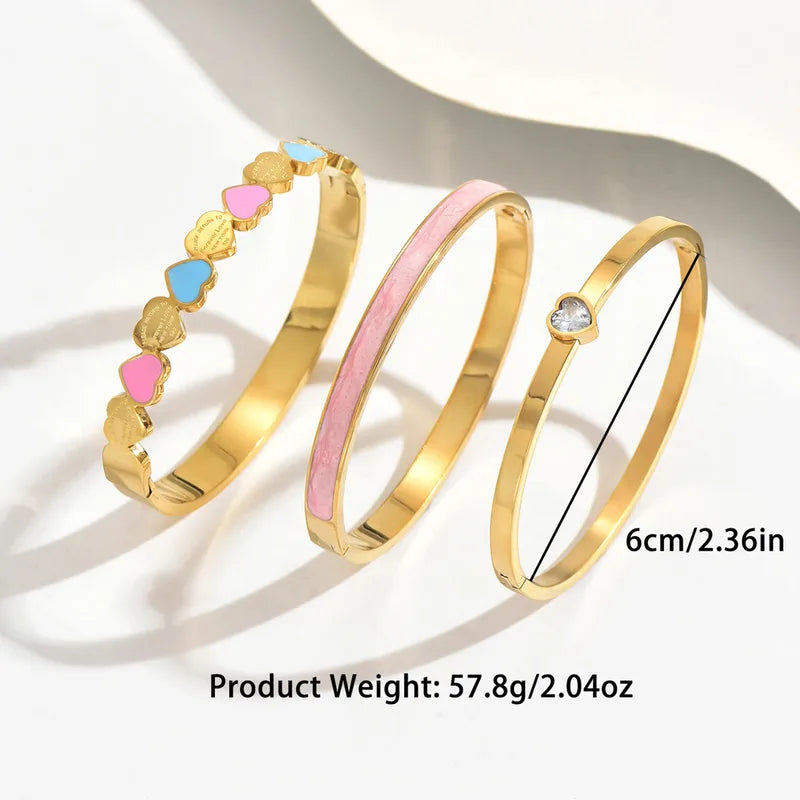 Heart Shape Enamel Titanium Steel With 18K Real Gold Plated Bangle
