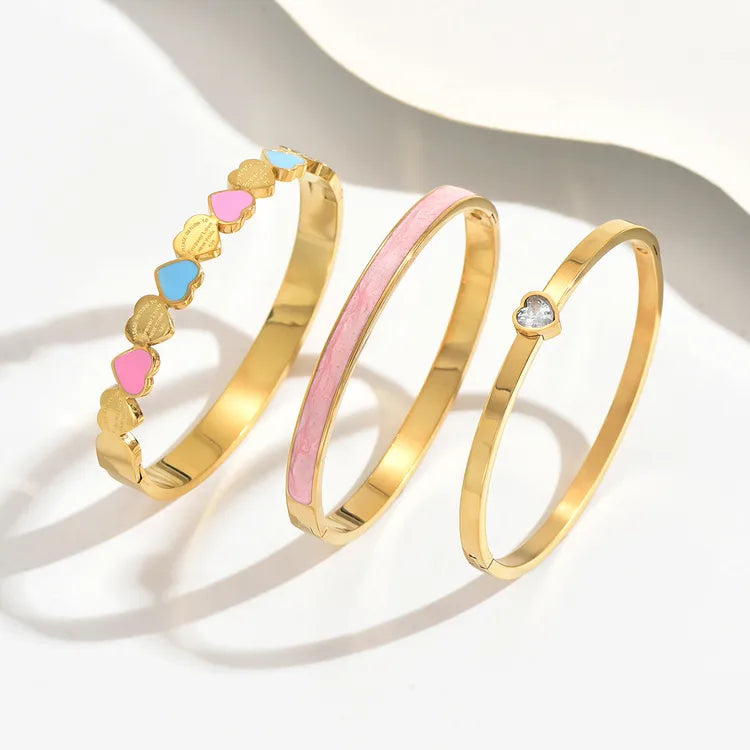Heart Shape Enamel Titanium Steel With 18K Real Gold Plated Bangle
