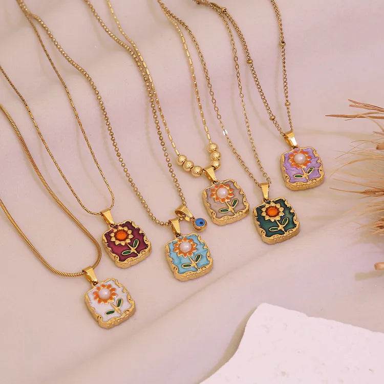 Retro Sunflower 18K Gold Plated Stainless Steel Necklace