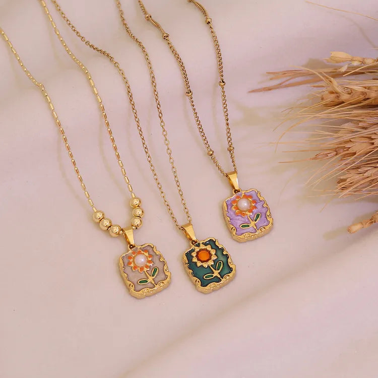 Retro Sunflower 18K Gold Plated Stainless Steel Necklace