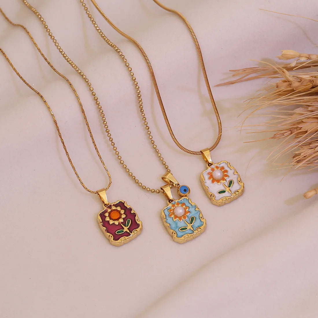 Retro Sunflower 18K Gold Plated Stainless Steel Necklace