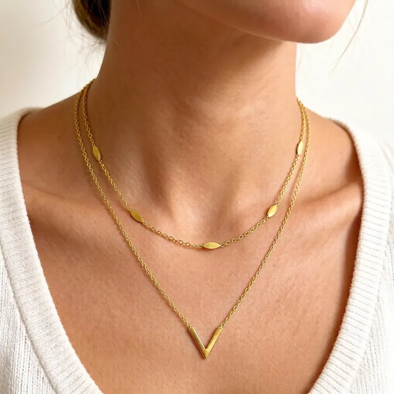 V Layered 201 Stainless Steel 18K Gold Plated PVD Coated Chain