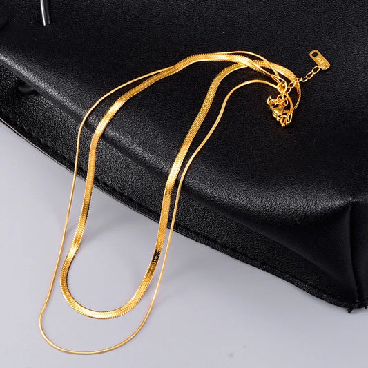 Two Layered 18K Gold Plated 304 Stainless Steel Snake Link Layered Necklace
